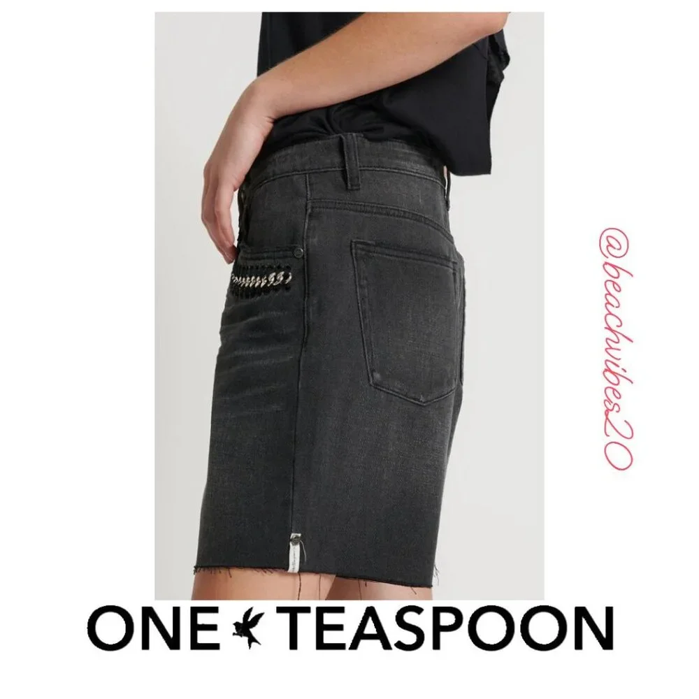 ONE TEASPOON Jacksons Mid Waist Wide Leg Denim Shorts Storm Grey 22 NWT O-173